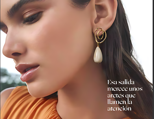 Earrings Caliza Stone,24 Gold Plated in Beige and Burgundy