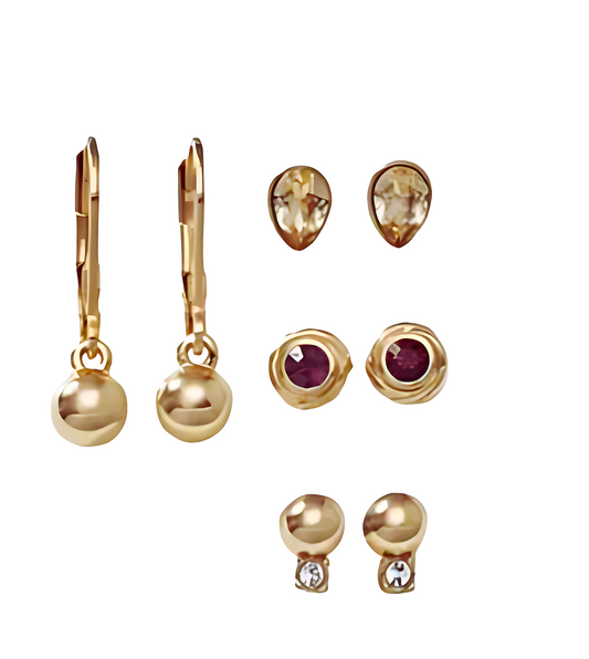4 Piece of Golden Earrings set,Gold plated,small size.
